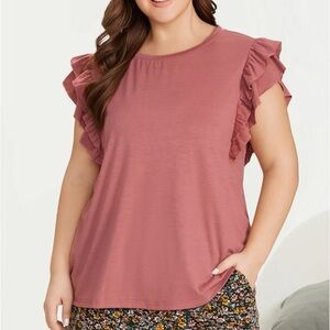 BloomChic Plus Size 2XL Solid Crew Neck Ruffle Short Sleeve Shirt us18-20